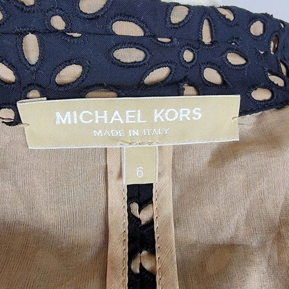 Michael Kors Made In Italy Black Caramel Cotton Silk Embroidered Cutout Blazer 6 - Picture 11 of 15